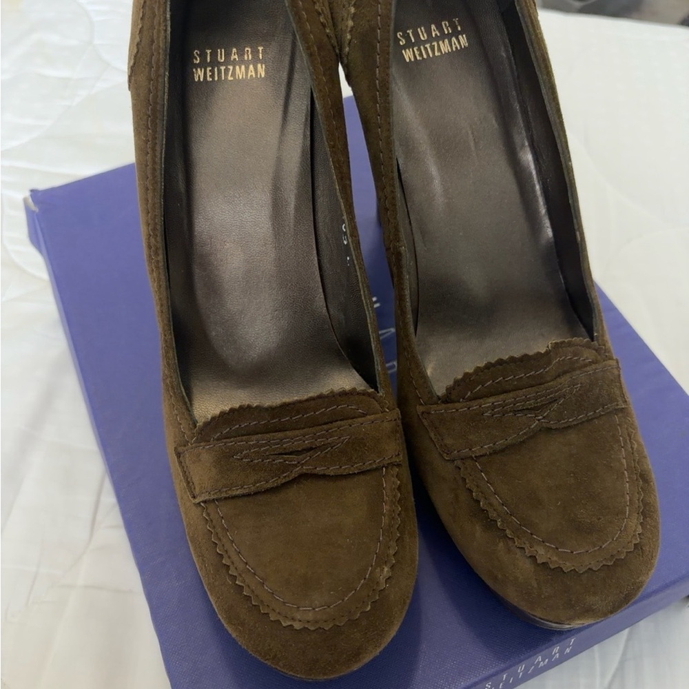 Stuart Weitzman Brown Suede Loafer Pumps Heels Women’s Size 10.5 w/ Box